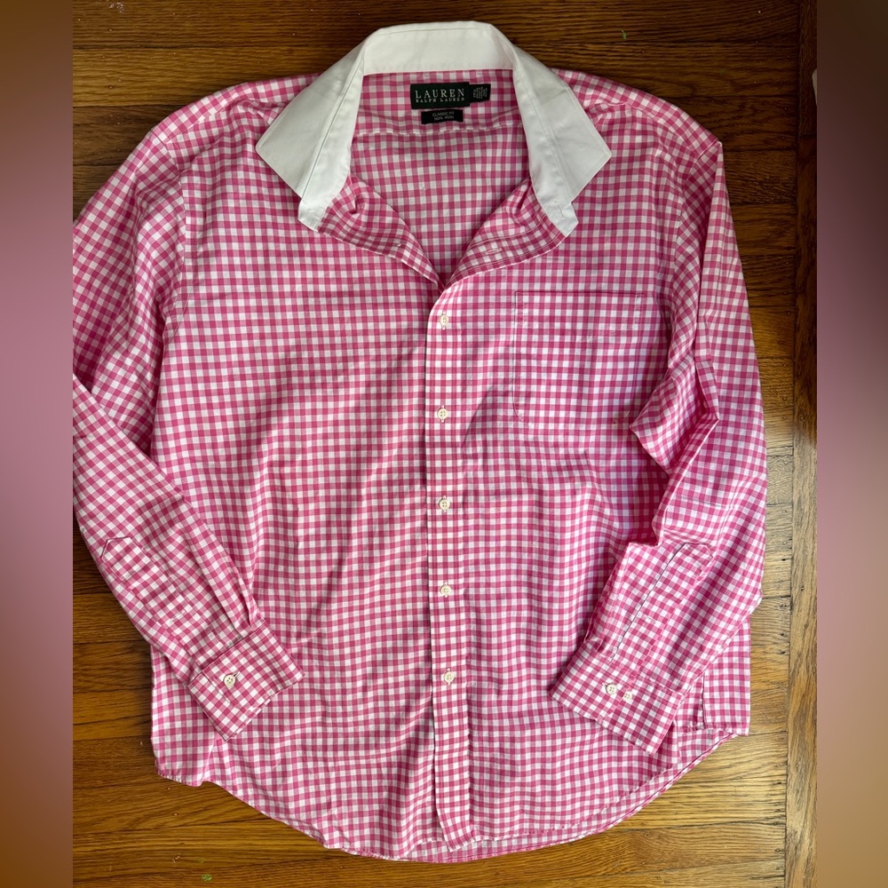 Lauren Ralph Lauren Classic Fit Non Iron Mens Pink Checkered Shirt 17.5 34/35